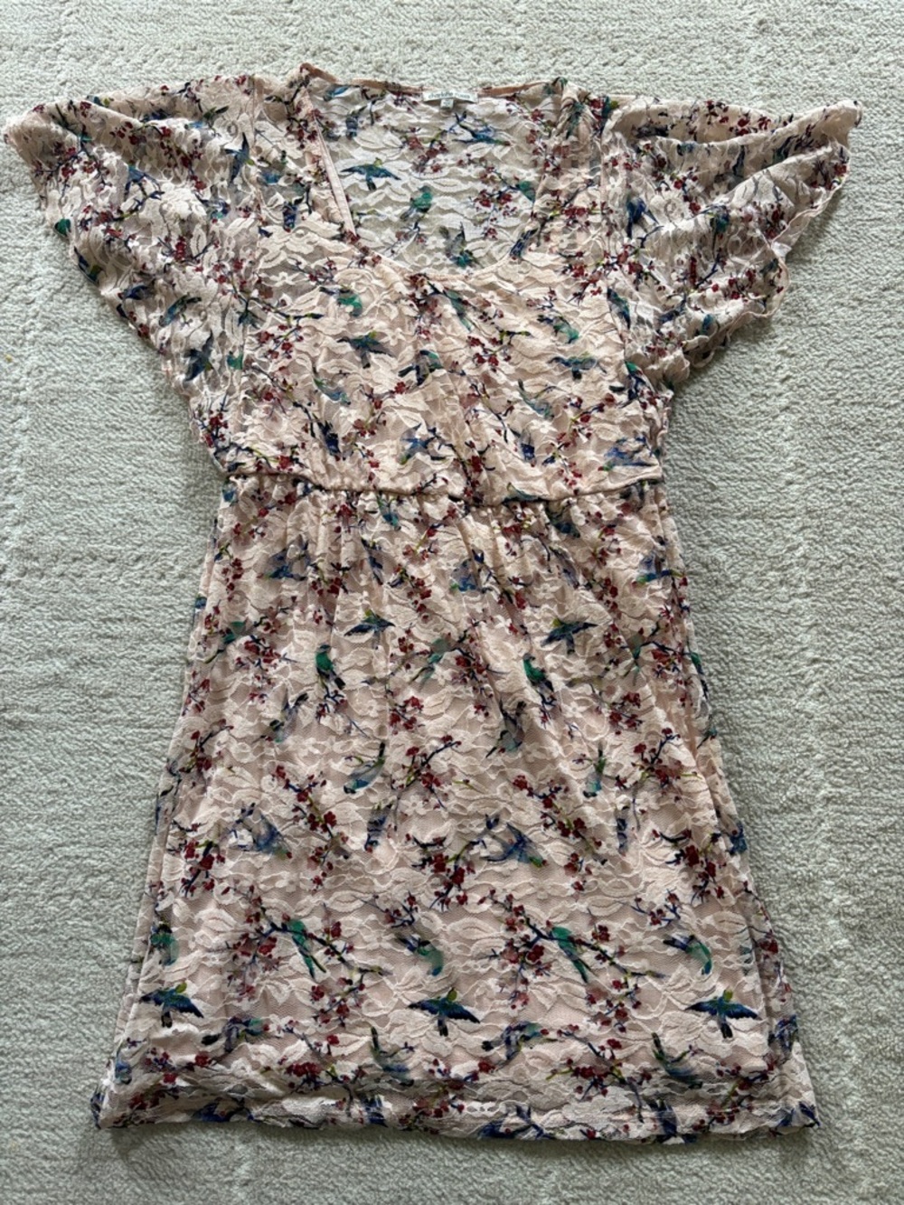 Charlotte Russe pale pink Lace Midi Dress with Blue and Green Floral Print